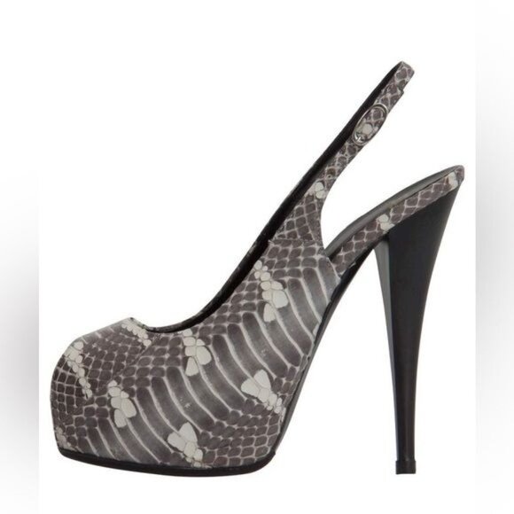 Giuseppe Zanotti Grey Python Leather Peep Toe Slingback Platform Pumps